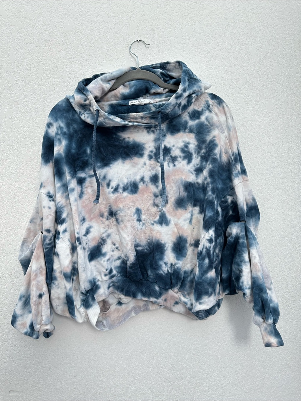 Young Fabulous Broke Hoodie Sweatshirt Tie Dye Blue White Oversized Womens M / L